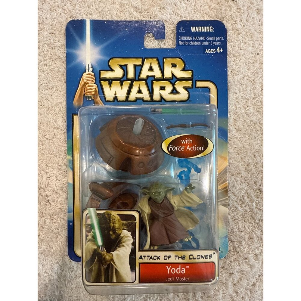New Star Wars Attack Of The Clones Yoda Jedi Master Action Figure With Force Act